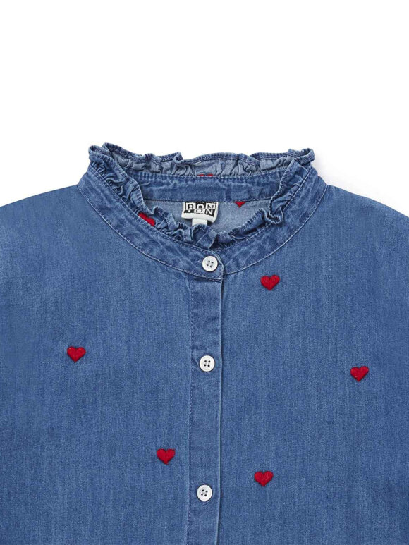 Bonton - Denim shirt with hearts