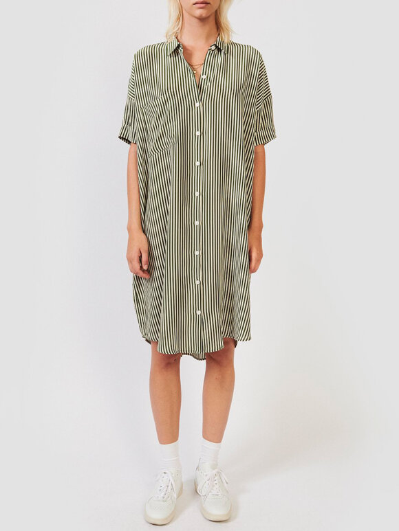 Daisy shirt dress - Moss Green Stripe