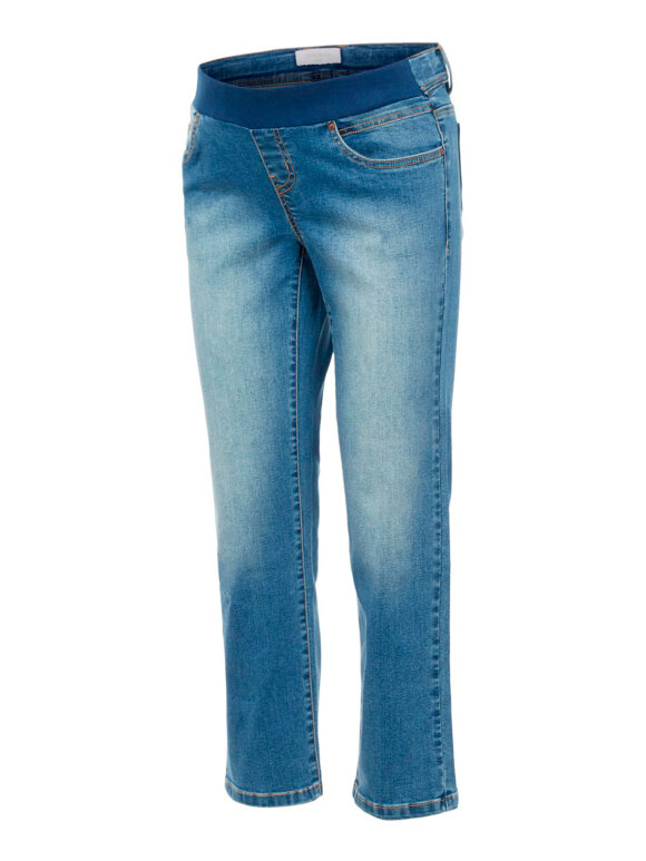 Mamalicious - Marbella Rib Cropped Mom Jeans, Medium Blue