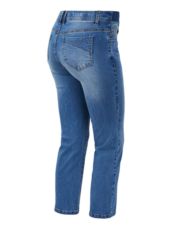 Mamalicious - Marbella Rib Cropped Mom Jeans, Medium Blue