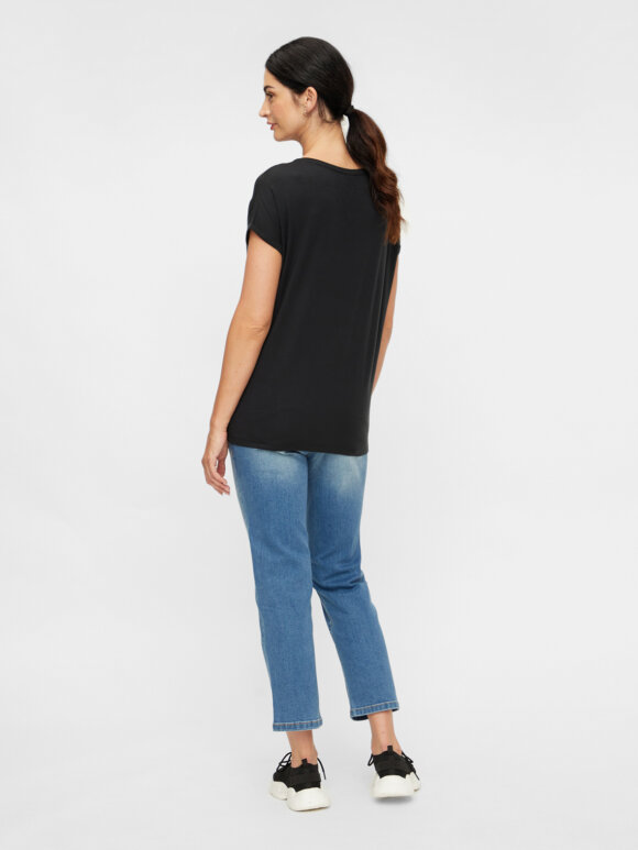 Mamalicious - Marbella Rib Cropped Mom Jeans, Medium Blue