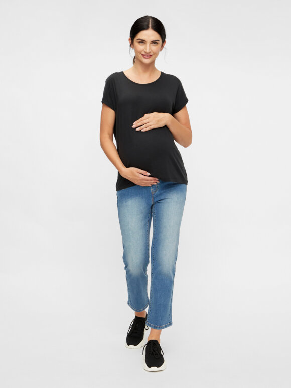 Mamalicious - Marbella Rib Cropped Mom Jeans, Medium Blue