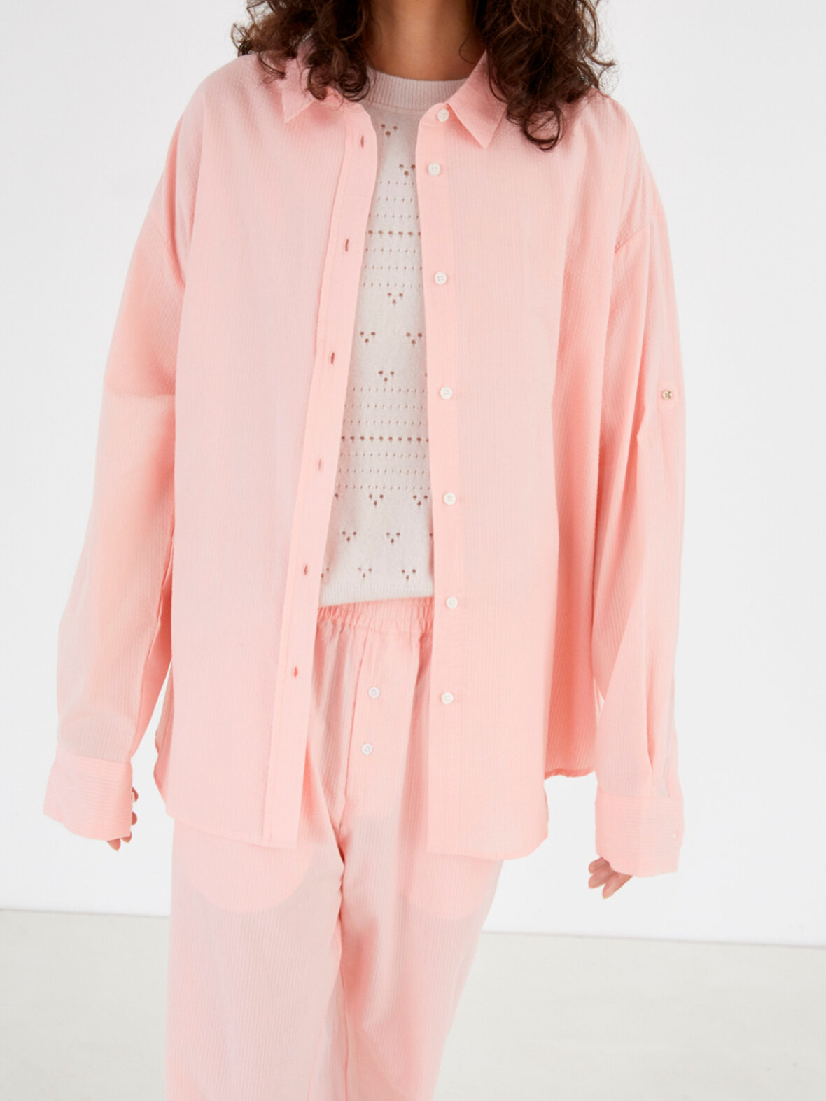 Enula9 UDSALG AIAYU Shirt Seersucker Pink