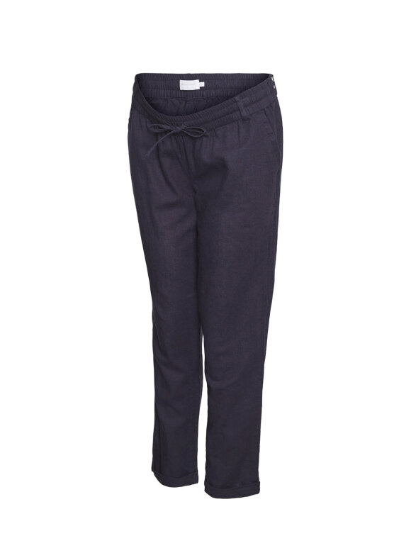 Mamalicious - Beach wowen linen pant - navy