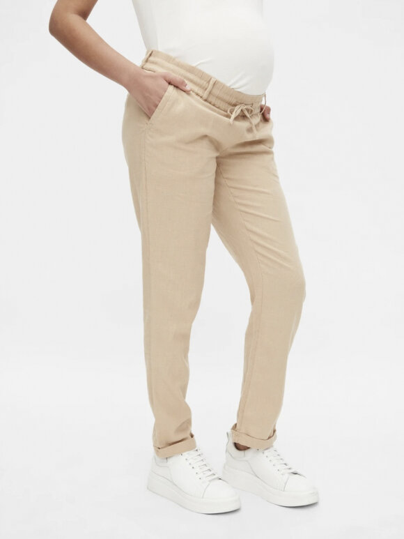 Mamalicious - Beach Wowen linen pant - irish cream