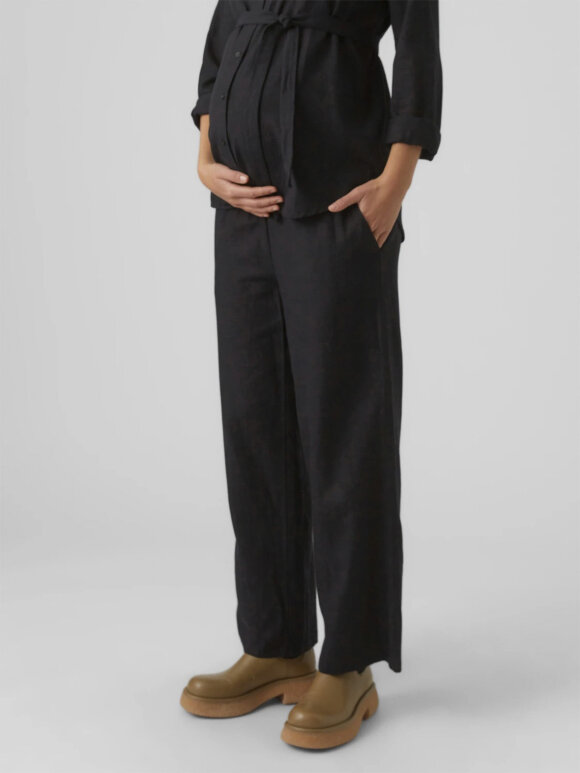 Mamalicious - Petra wide linen pant - sort 