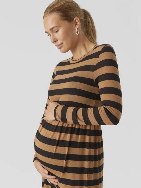 Mamalicious - Nellie jersey kjole - camel/black stripes