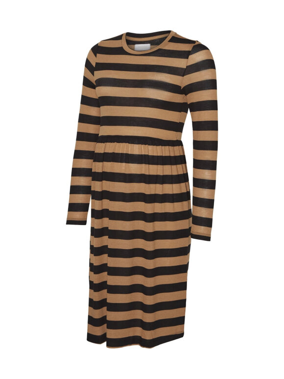 Mamalicious - Nellie jersey kjole - camel/black stripes
