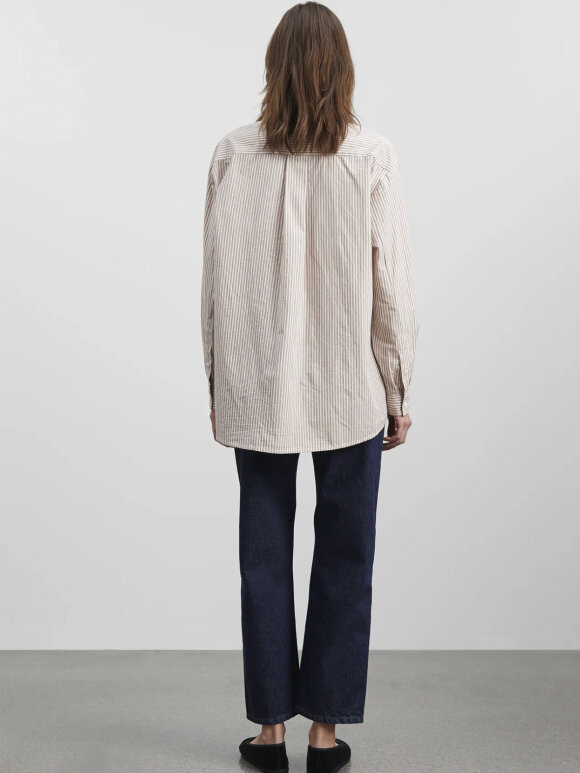 Skall Studio - Edgar shirt - light cream / burgundy stripe
