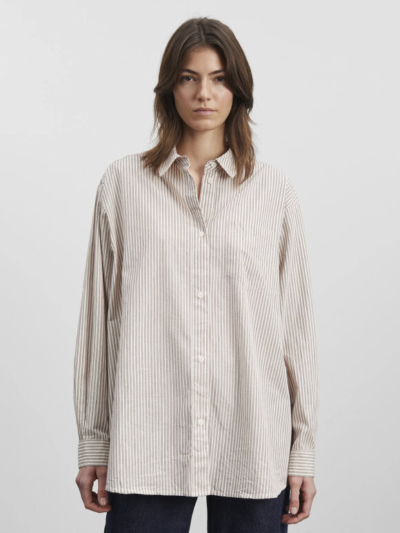 Skall Studio - Edgar shirt - light cream / burgundy stripe